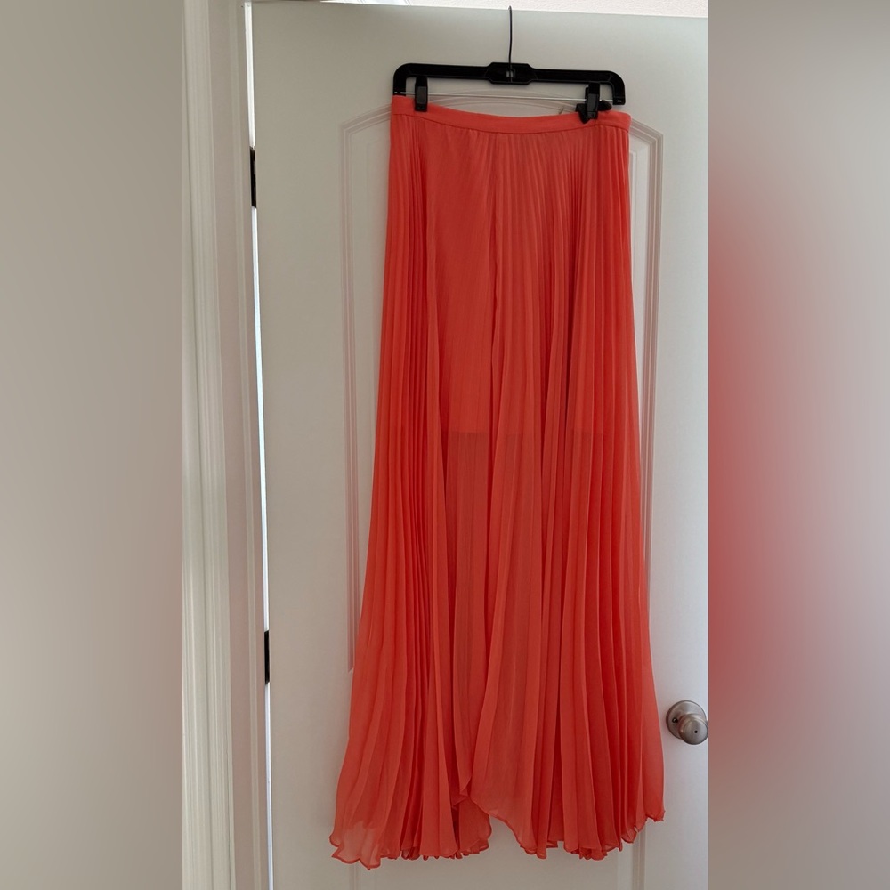 Alice + Olivia Vibrant Coral Pleated Skirt